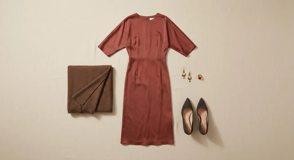 Outfit III — Brick rose satin midi dress